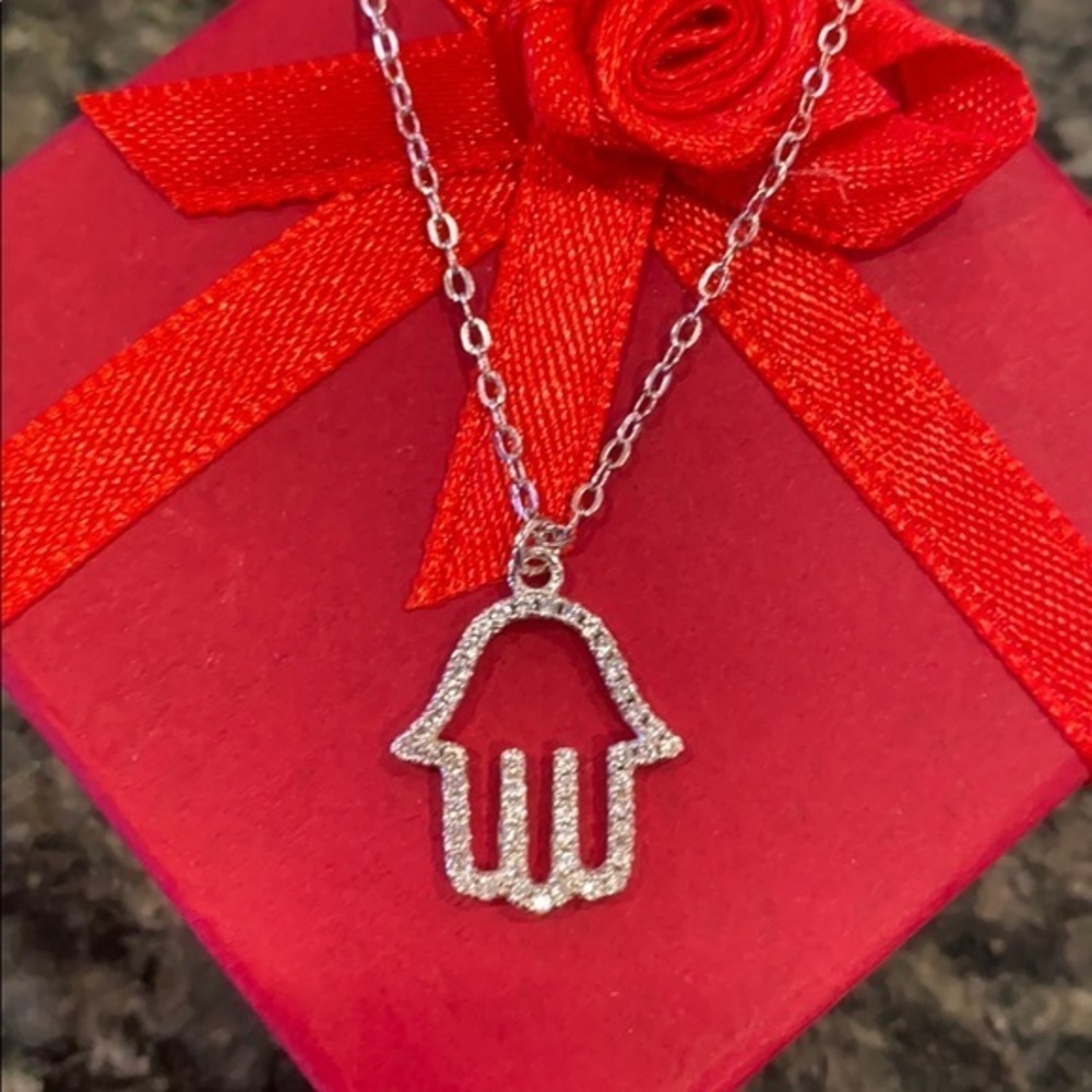 Sterling silver Hamsa Necklace 16” to 17”